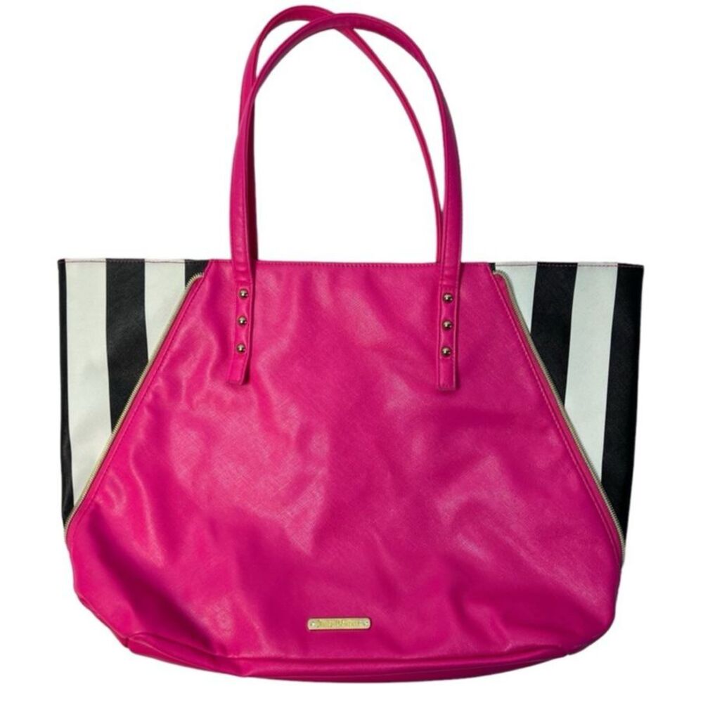 Juicy Couture Hot Pink Black White Stripe Tote Travel Beach Bag NWOT Y2K Stylish